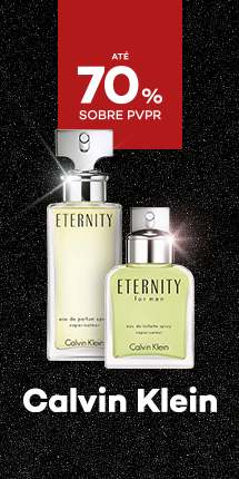 Marca Calvin Klein com destaque promocional de até 60% sobre preço de Venda ao Público Recomendado